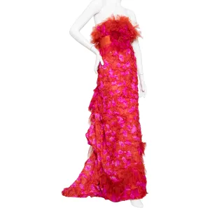 2007 Haute Couture Red and Pink Appliqué Gown