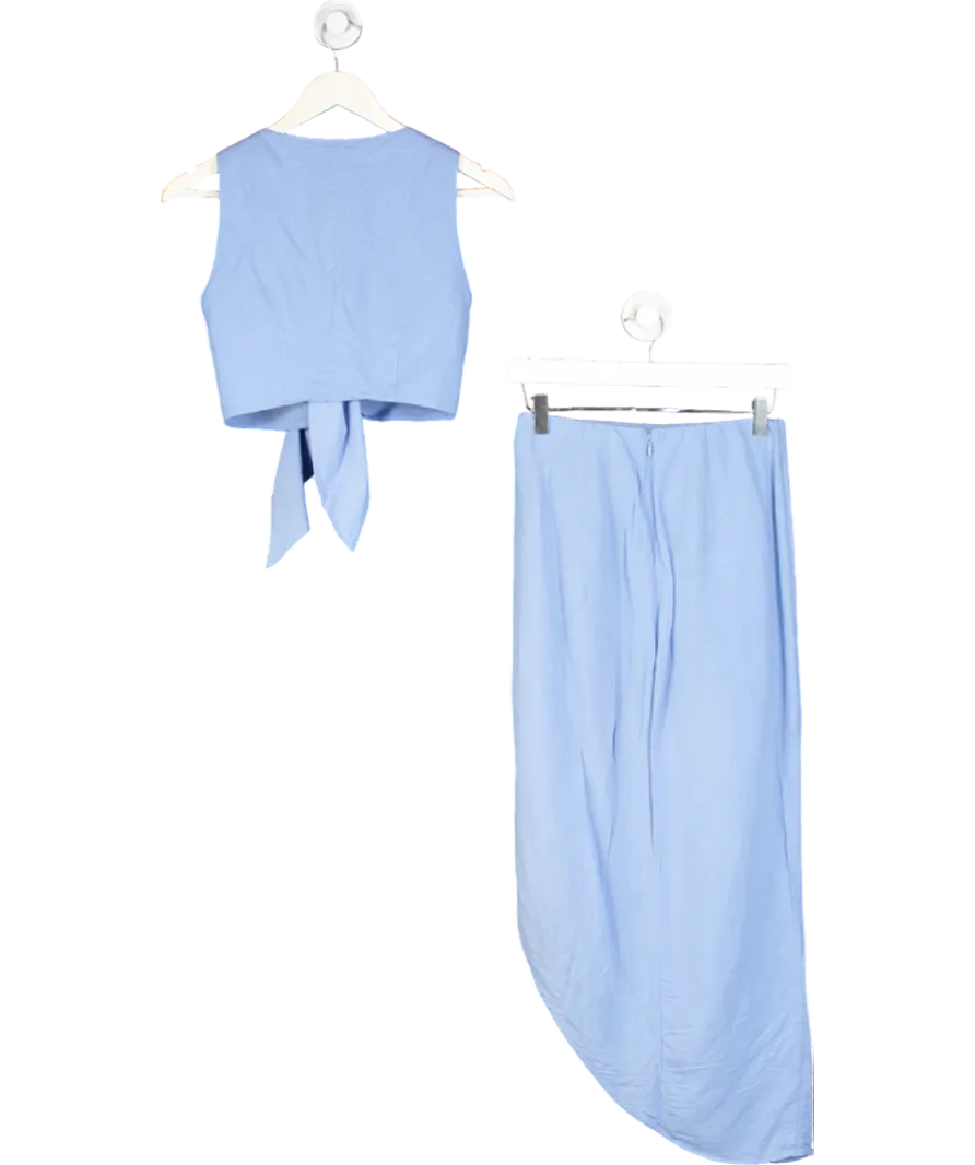 & Other Stories Blue Ruched Side Linen Blend Skirt And Tie Top UK 8