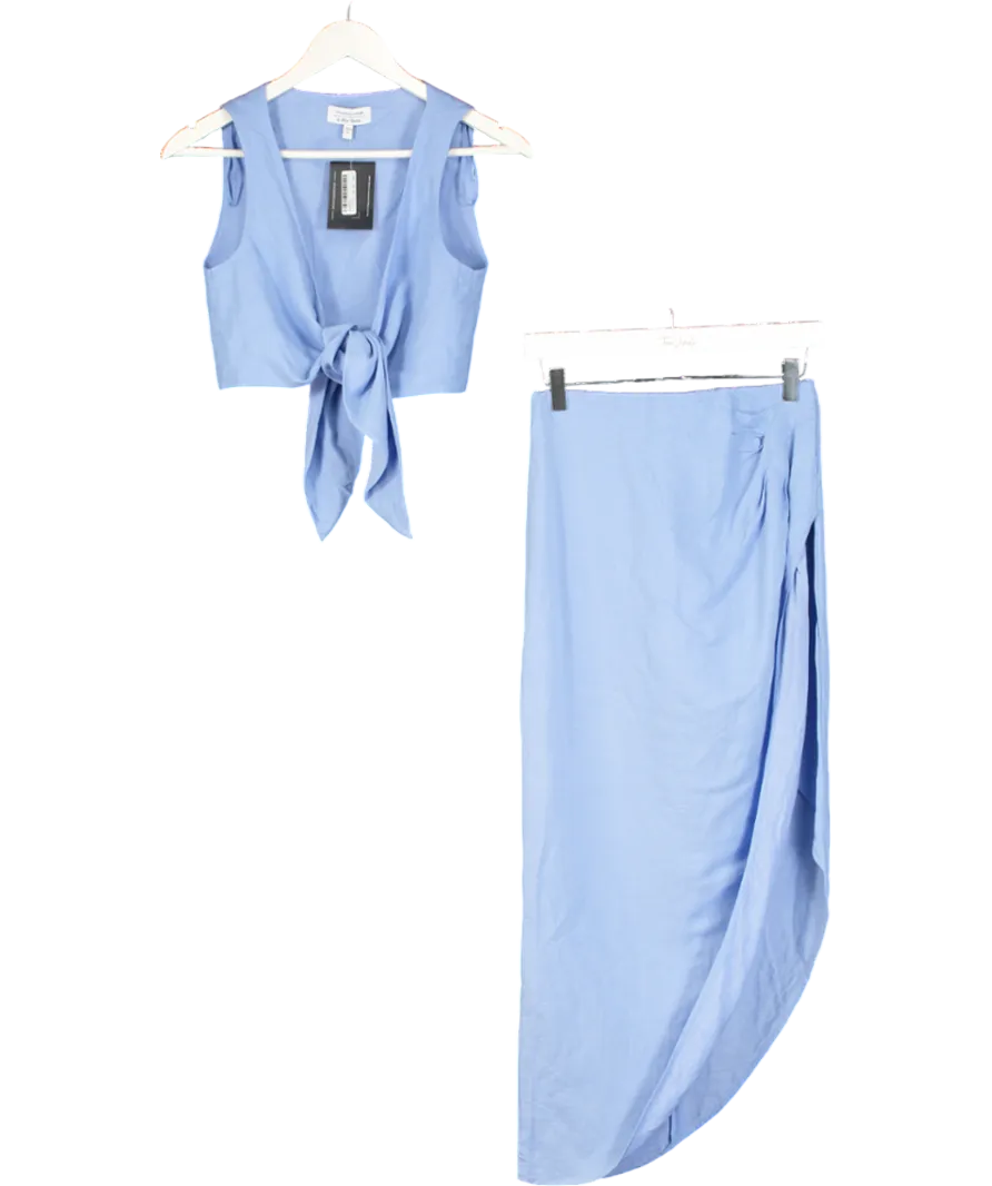 & Other Stories Blue Ruched Side Linen Blend Skirt And Tie Top UK 8