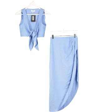 & Other Stories Blue Ruched Side Linen Blend Skirt And Tie Top UK 8