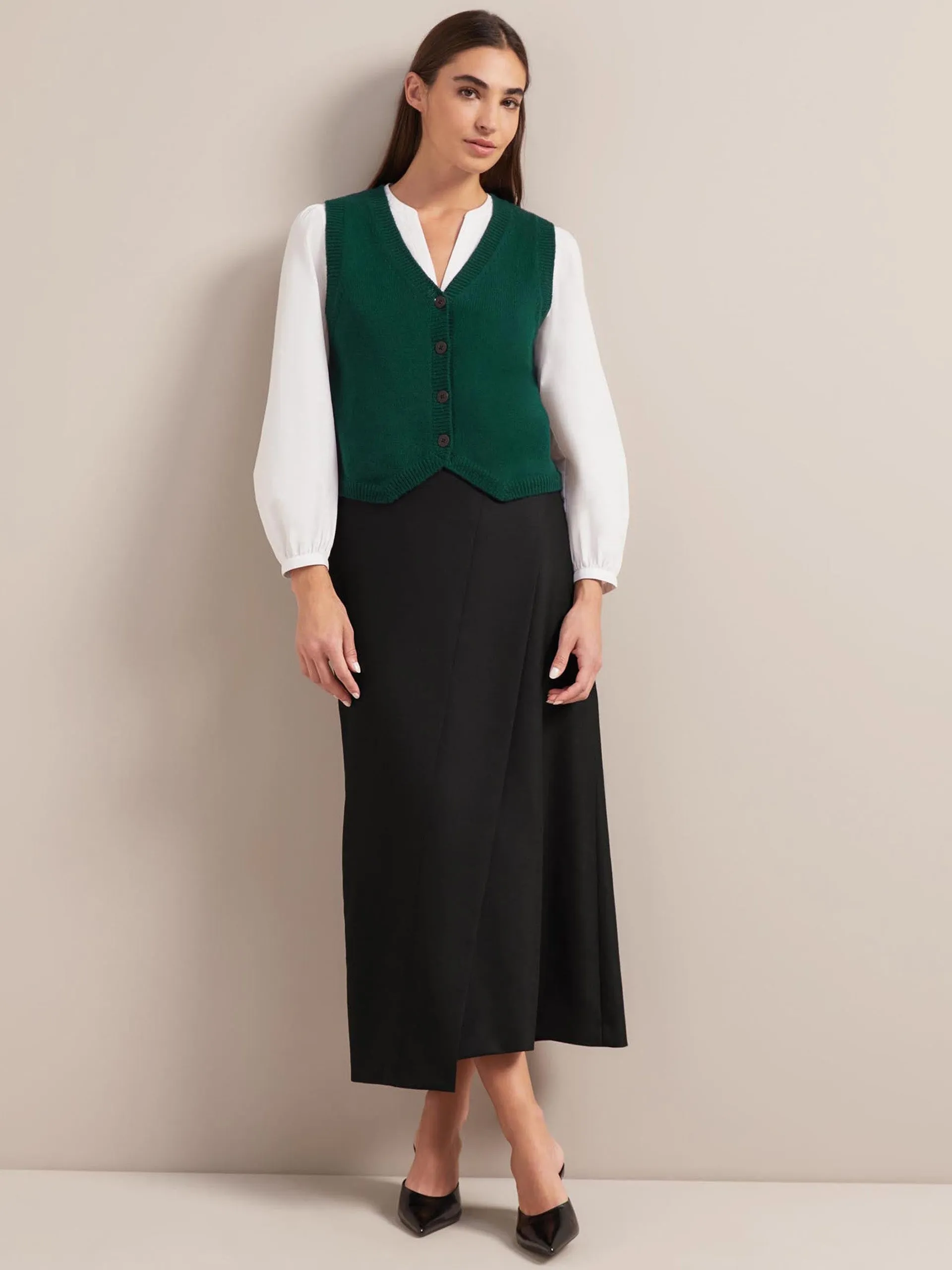 Dark green Wesley cashmere blend v neck waistcoat
