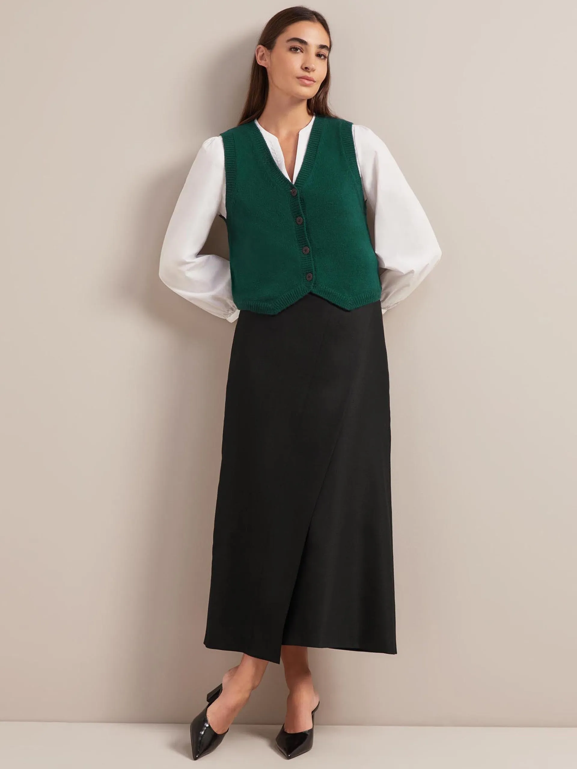 Dark green Wesley cashmere blend v neck waistcoat