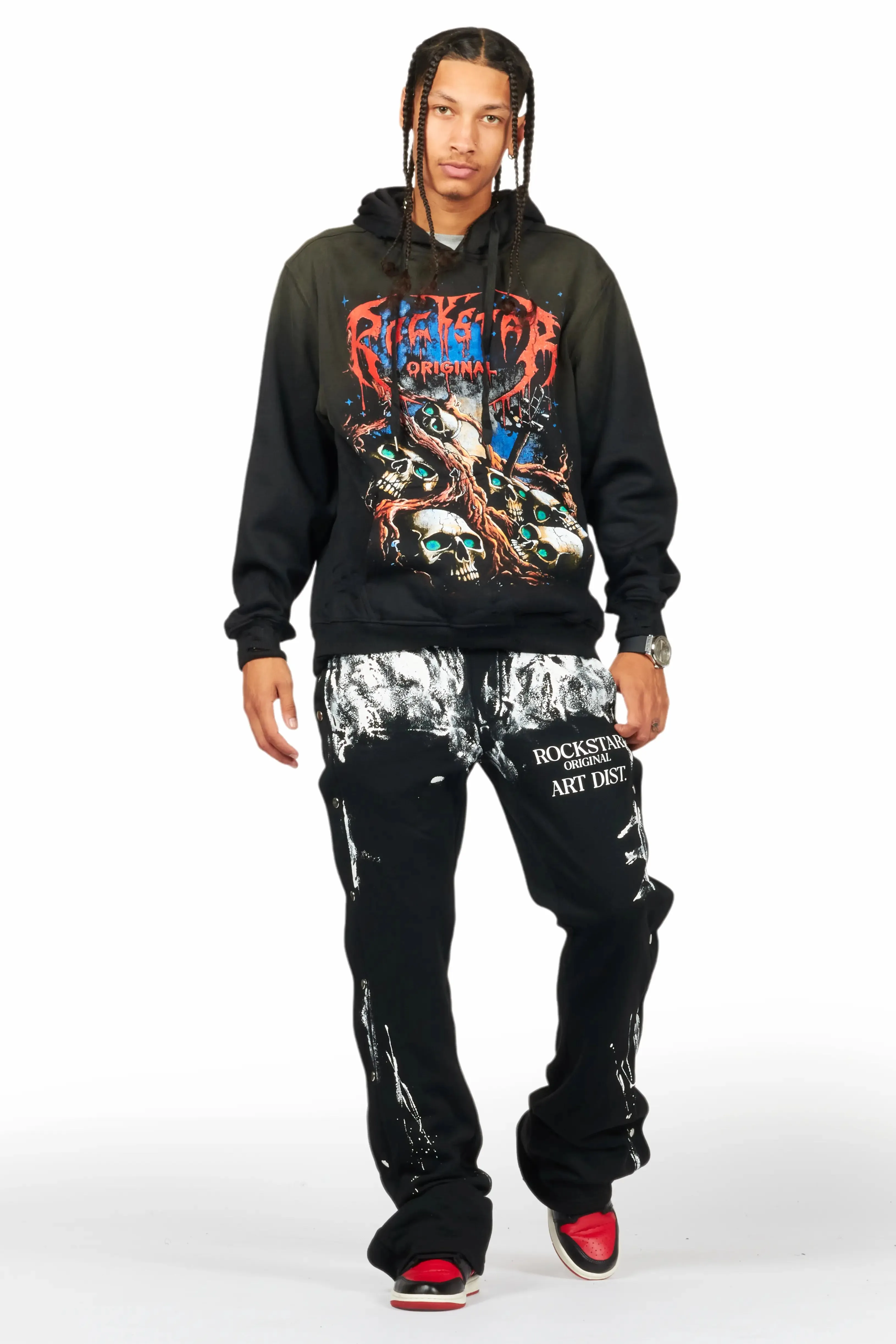 Filip Black Baggy Snap Button Pant