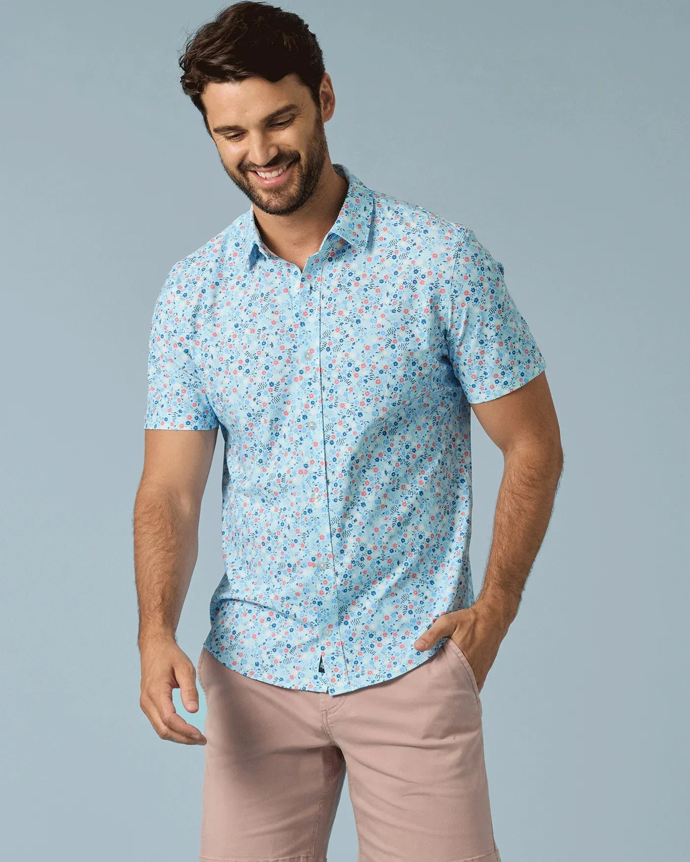 Flag and Anthem Journey SS Stretch Shirt - Blue Coral / Floral