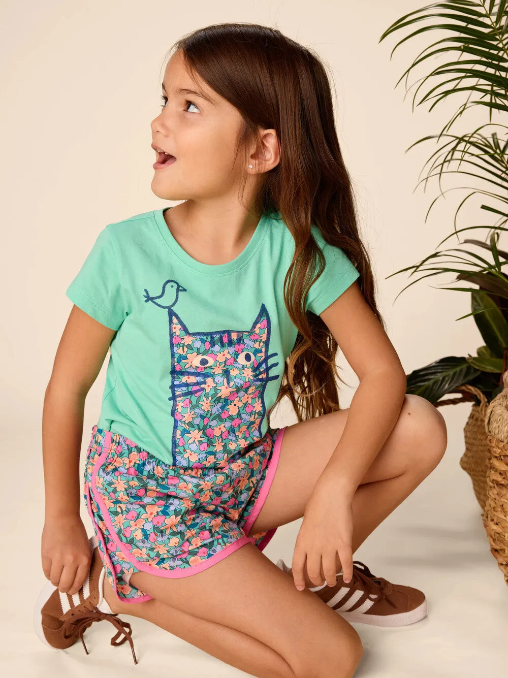 Floral Cat Graphic Tee - Turquesa by Tea Collection