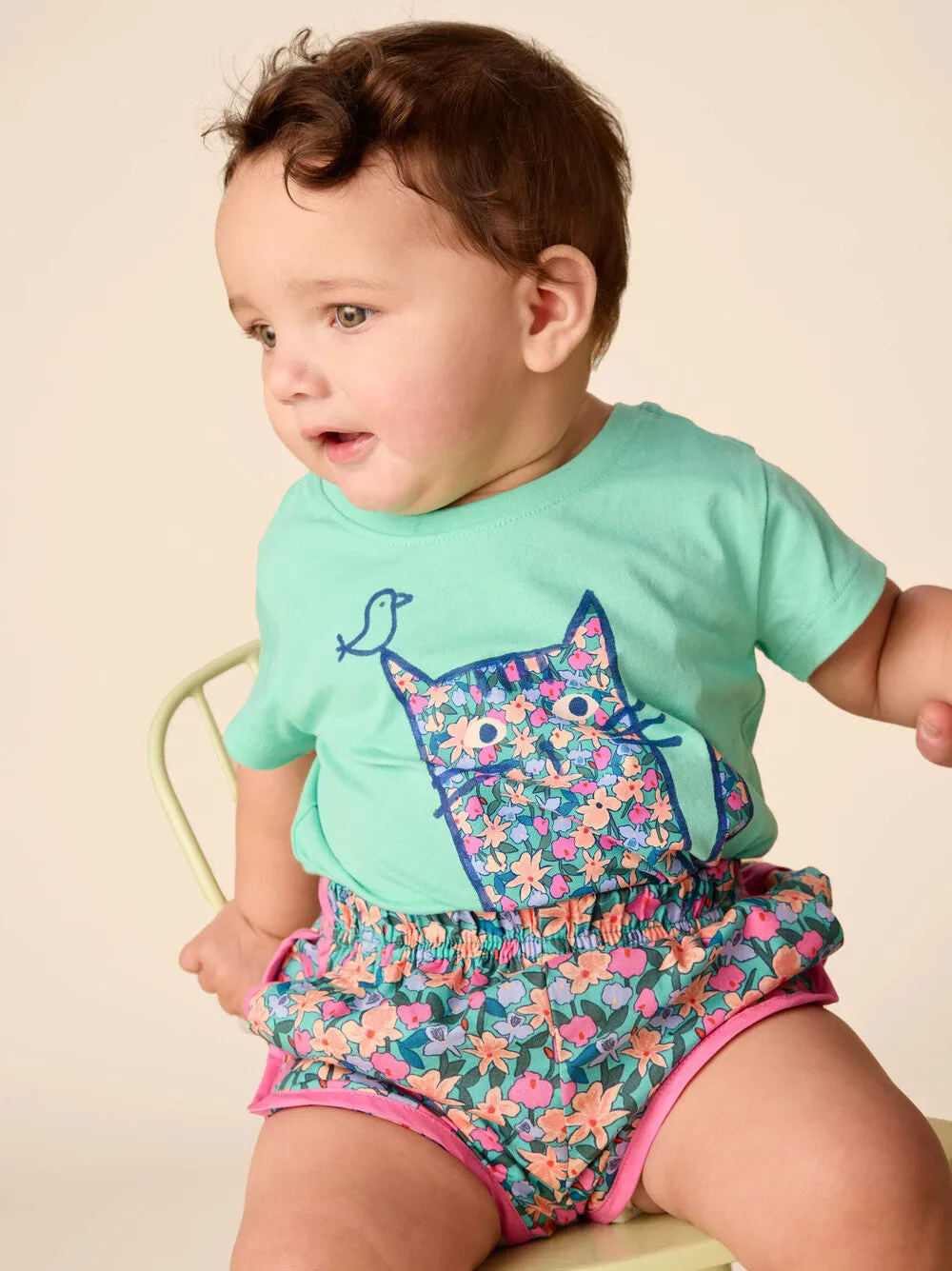 Floral Cat Graphic Tee - Turquesa by Tea Collection