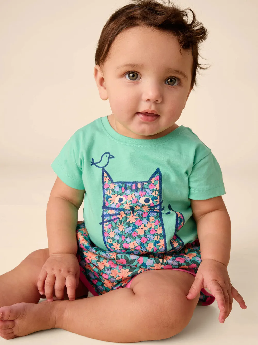 Floral Cat Graphic Tee - Turquesa by Tea Collection