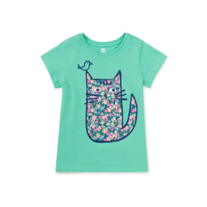 Floral Cat Graphic Tee - Turquesa by Tea Collection