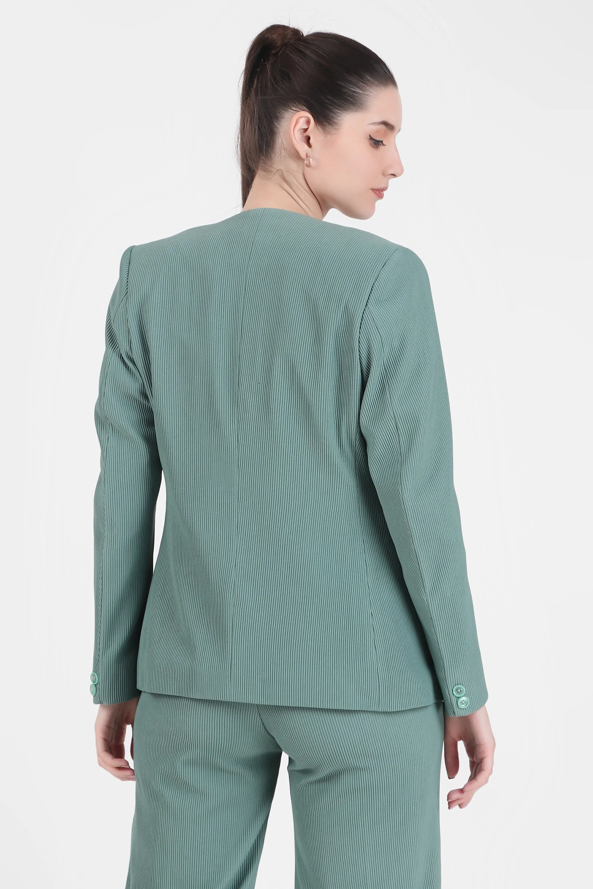 Front Open Style Cord Crepe Blazer, Sea Green