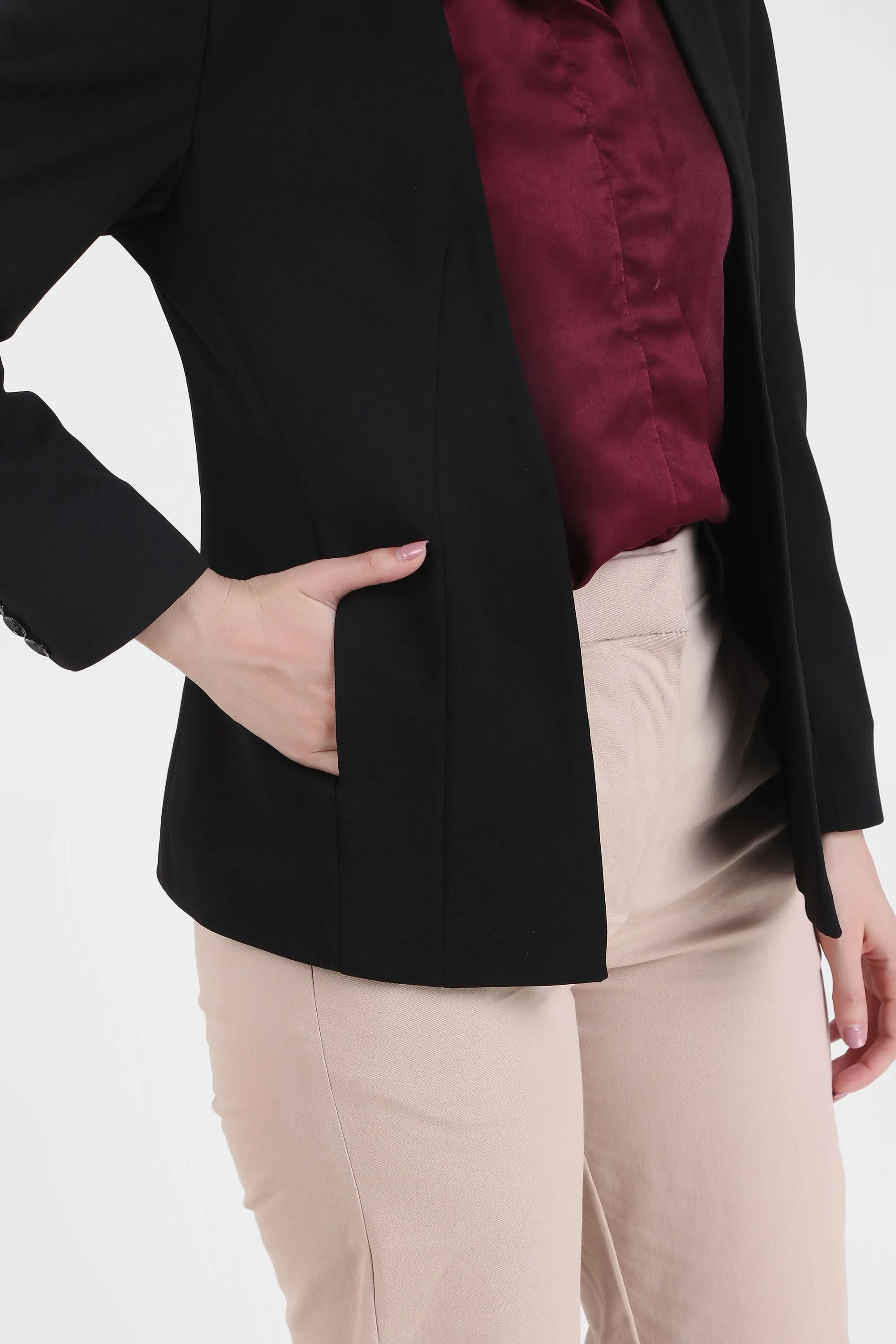Front Open Style Stretch Crepe Blazer, Black