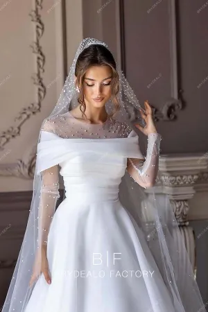 Illusion Neck Off Shoulder Organza Ball Gown Modern Wedding Dress