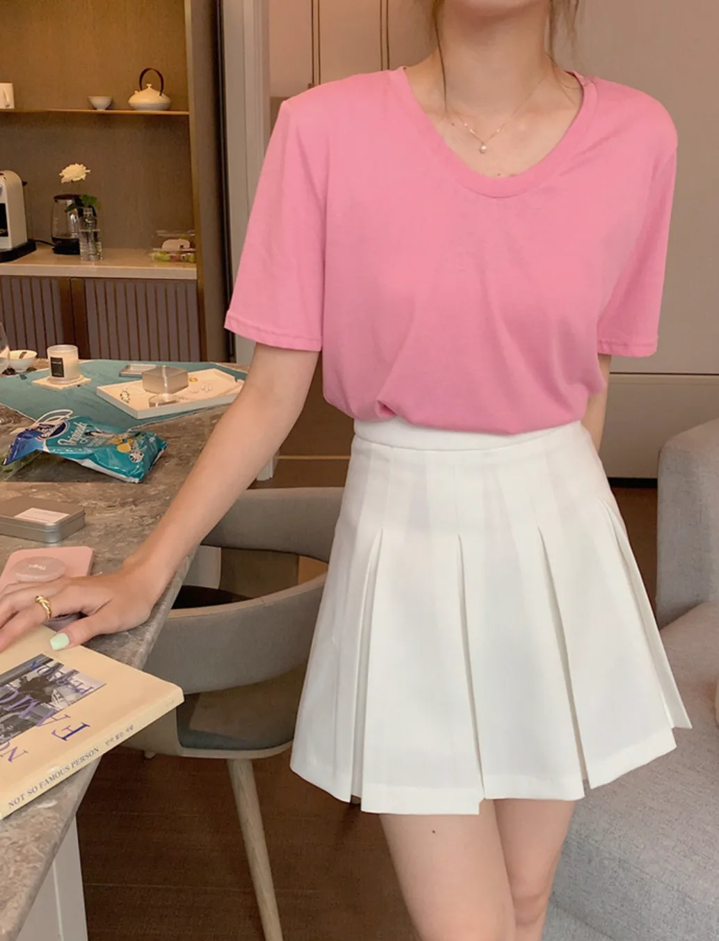 [Korean Style] High Waist Solid Color Tennis Mini Skirt
