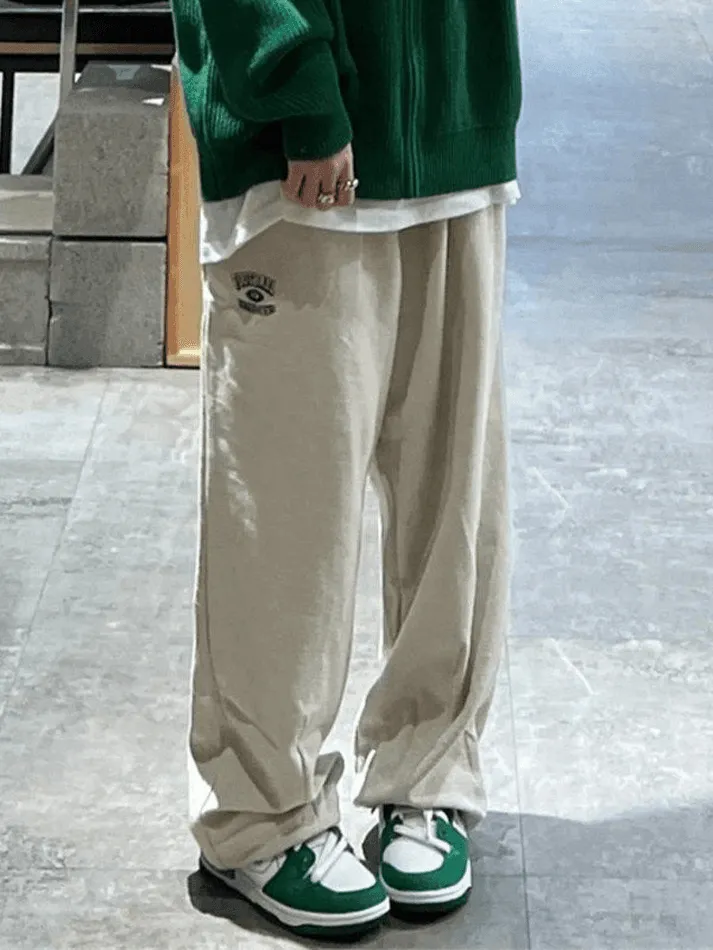 LANFUBEISI - Embroidered Straight Leg Casual Sweatpants