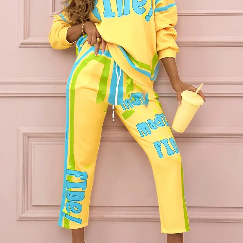 Limited Sale 50% OFFWomen's Colorful Print Two-Piece Sweatshirt and Jogger Set