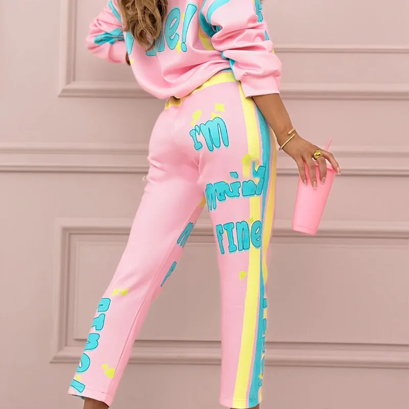 Limited Sale 50% OFFWomen's Colorful Print Two-Piece Sweatshirt and Jogger Set