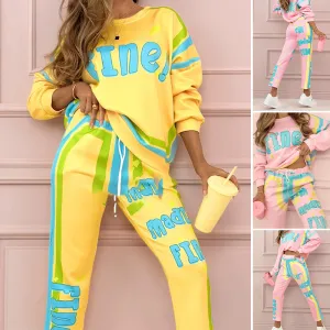 Limited Sale 50% OFFWomen's Colorful Print Two-Piece Sweatshirt and Jogger Set