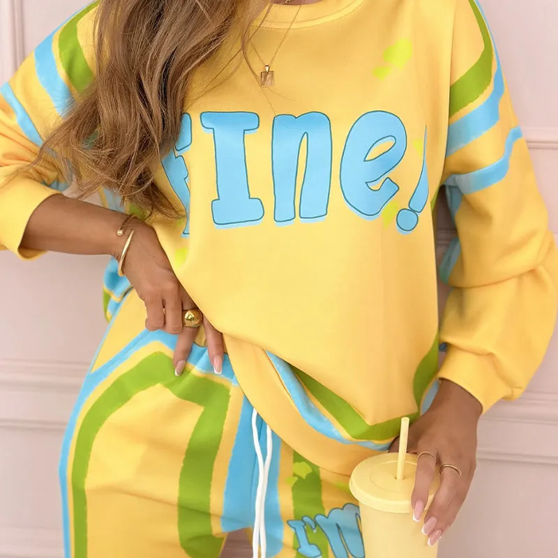 Limited Sale 50% OFFWomen's Colorful Print Two-Piece Sweatshirt and Jogger Set