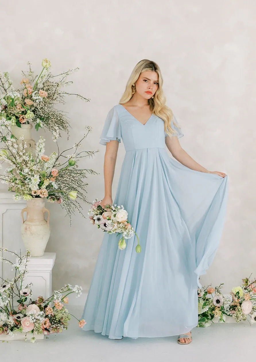 Phoebe Bridesmaid Dress In Powder Blue Chiffon