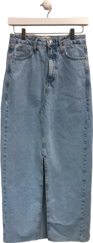 River Island Light Blue Denim Midi Skirt UK 6