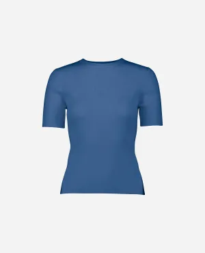 Rundhals Pullover aus Wolle in Blau
