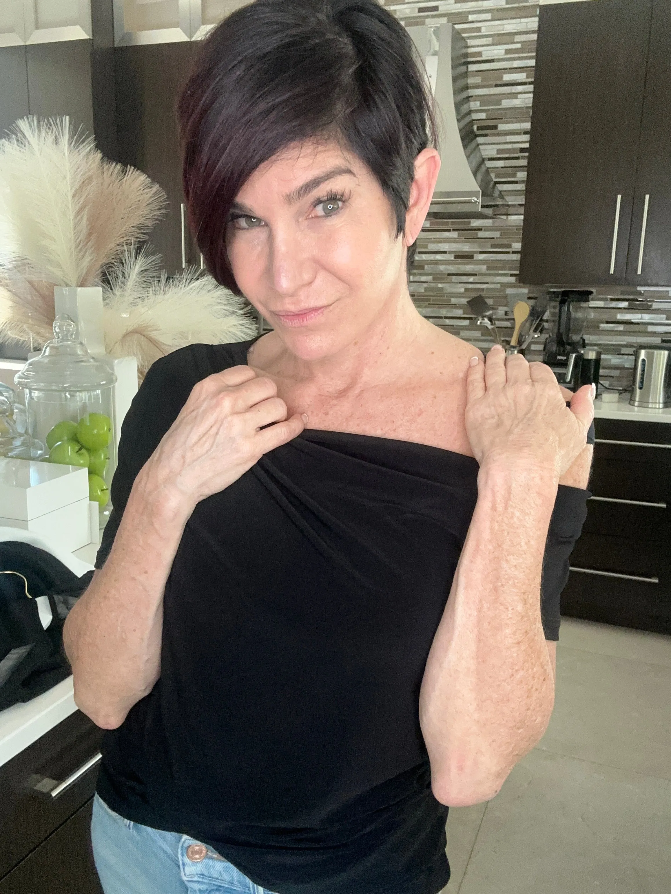 Short Sleeve Asymmetrical Neckline Top