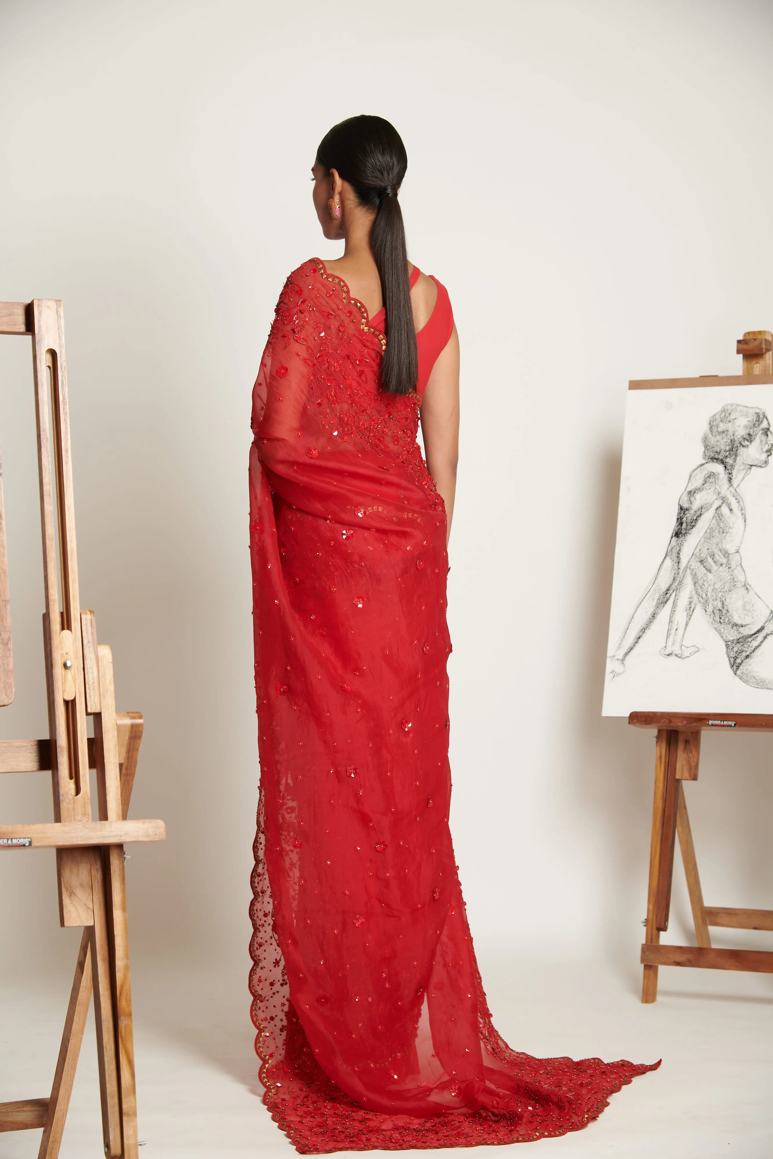 Vermillion Botanique Tailored Sari