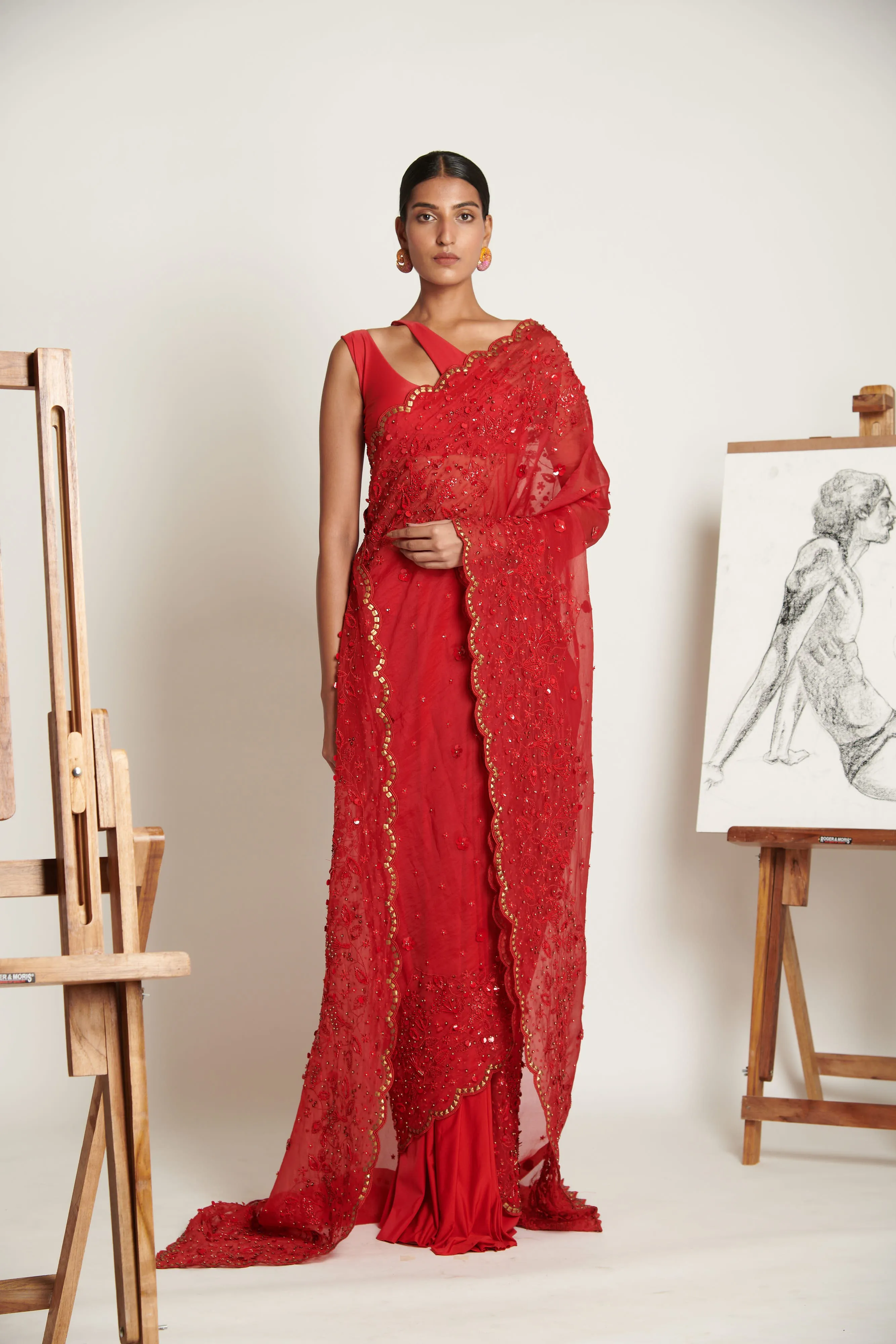 Vermillion Botanique Tailored Sari