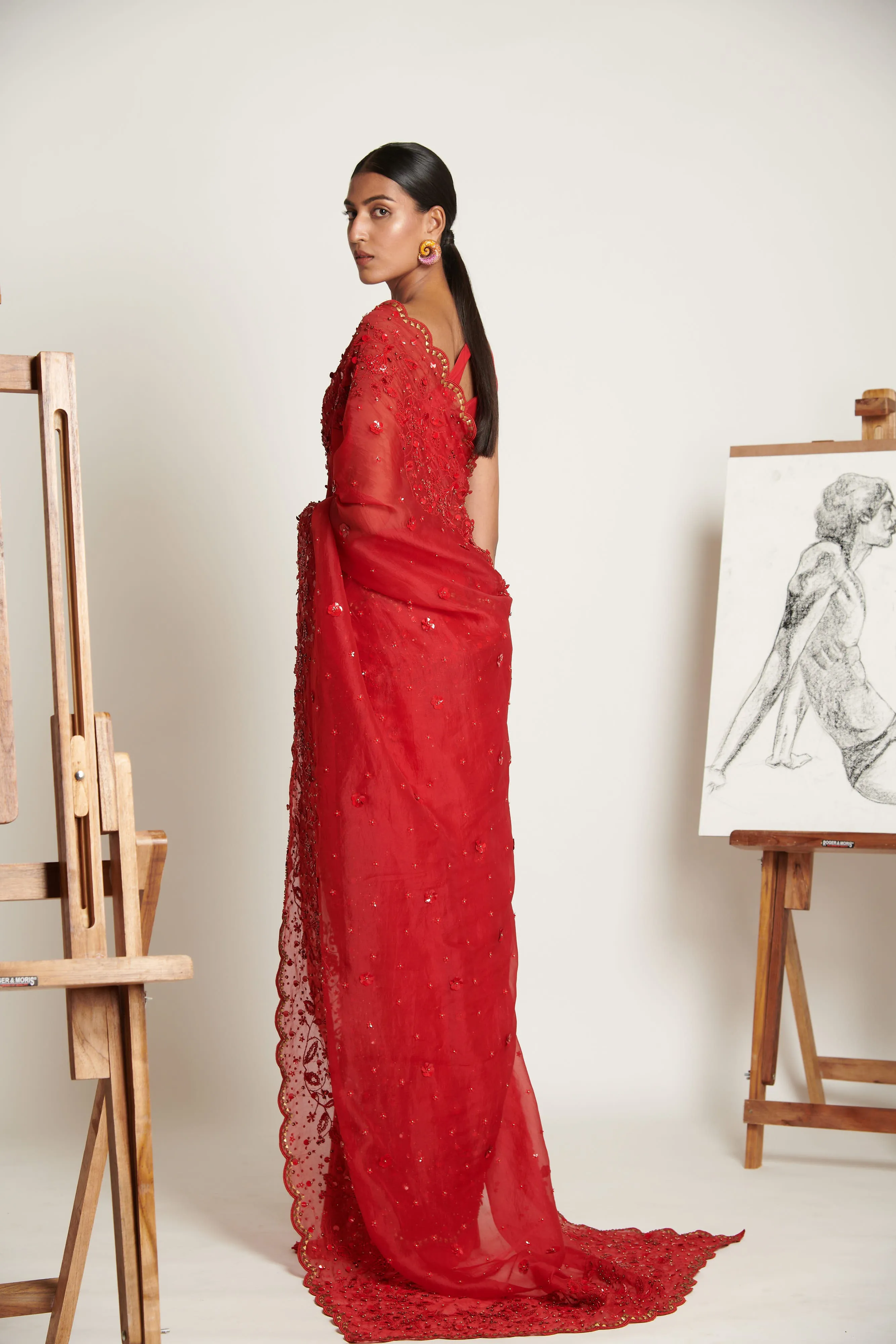 Vermillion Botanique Tailored Sari