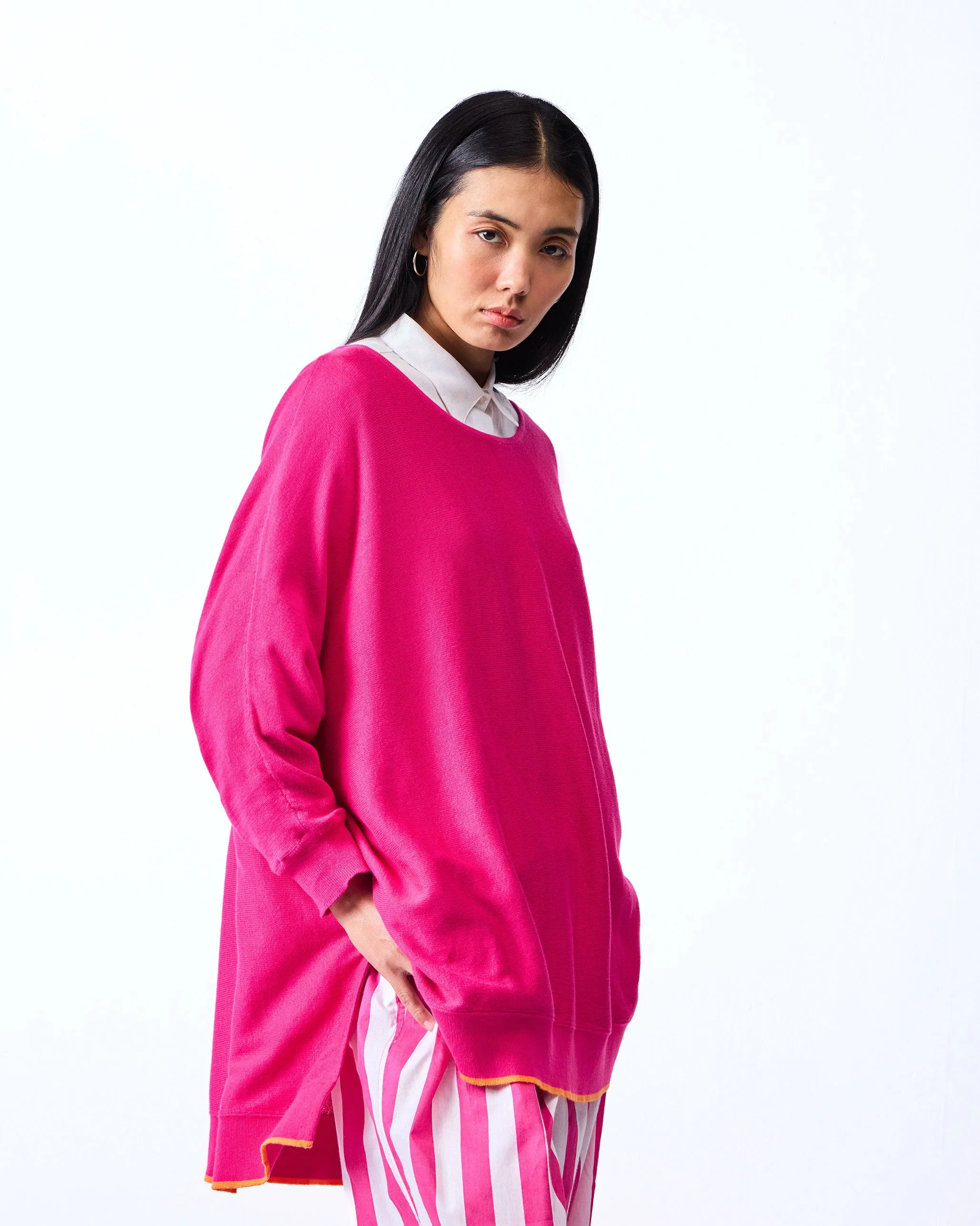 Victoria Boatneck Pullover - Fuchsia