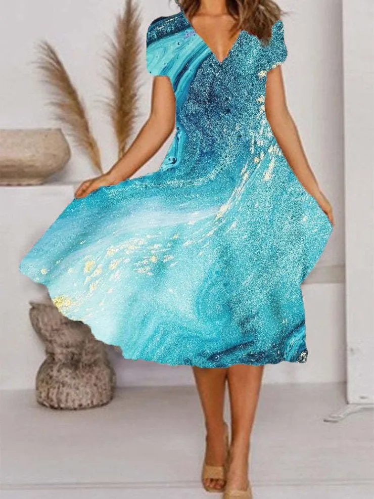 Women's Dresses Art Print V-Neck Short Sleeve Dress