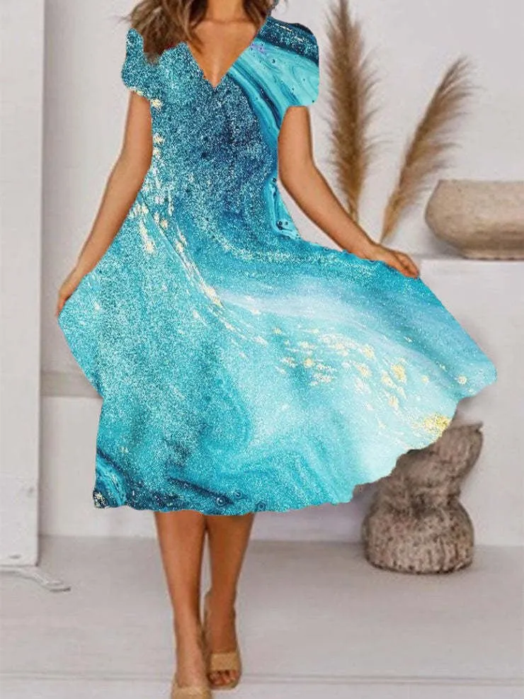 Women's Dresses Art Print V-Neck Short Sleeve Dress
